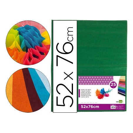 Papel seda liderpapel verde oscuro 52x76cm 18 gr/m2 paquete de 25 hojas
