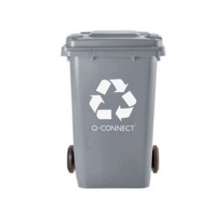 Papelera contenedor q-connect plastico gris para desechos en general 100 l con tapa y ruedas 750x470x370 mm
