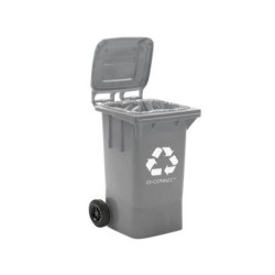 Papelera contenedor q-connect plastico gris para desechos en general 100 l con tapa y ruedas 750x470x370 mm
