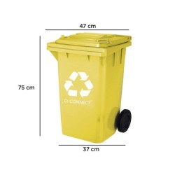Papelera contenedor q-connect plastico amarillo para plasticos y envases metalicos 100l con tapa y ruedas 750x470x370 mm