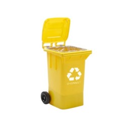 Papelera contenedor q-connect plastico amarillo para plasticos y envases metalicos 100l con tapa y ruedas 750x470x370 mm