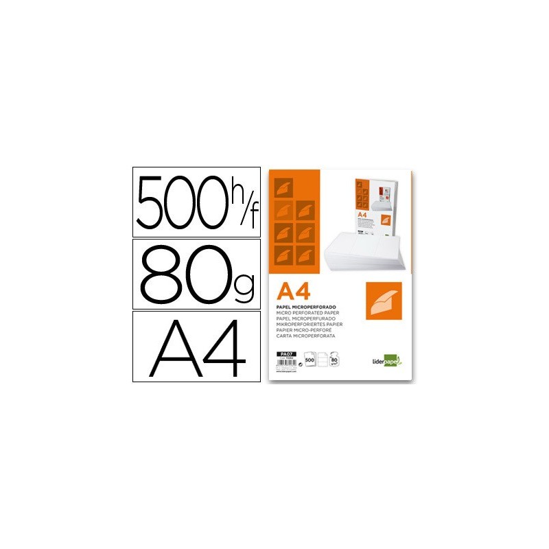 Papel liderpapel a4 80g/m2 liso microperforado en tres partes iguales paquete de 500 hojas