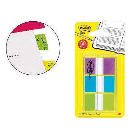 Banderitas separadoras post-index 680-roy verde azul y violeta dispensador funda 3x20