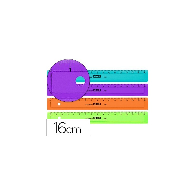 Regla mr 16 cm plastico graduada y biselada colores surtidos