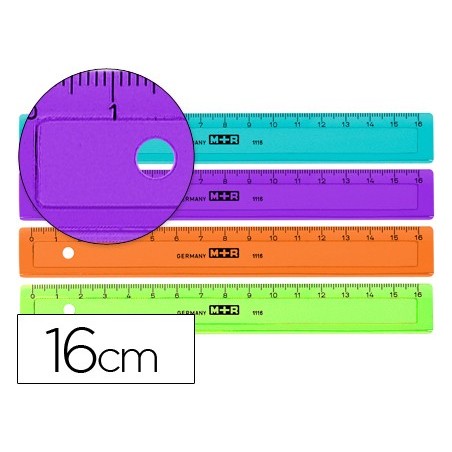 Regla mr 16 cm plastico graduada y biselada colores surtidos