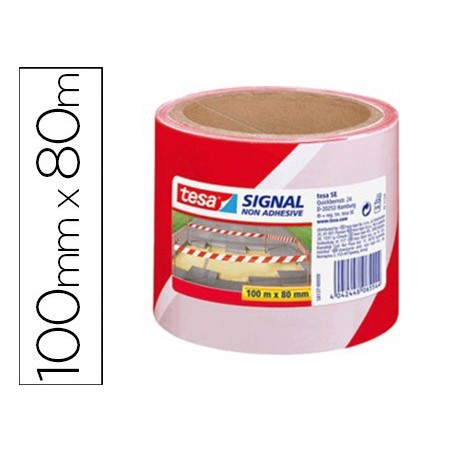 Cinta de señalizacion tesa rojo y blanco 100mt x 80 mm