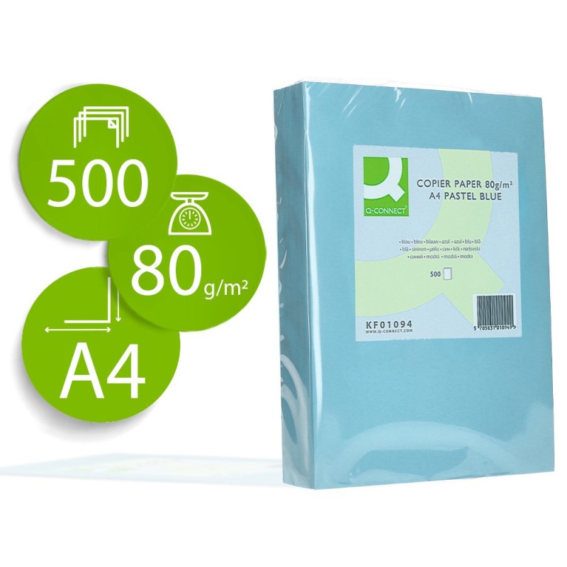 Papel color q-connect din a4 80gr celeste paquete de 500 hojas