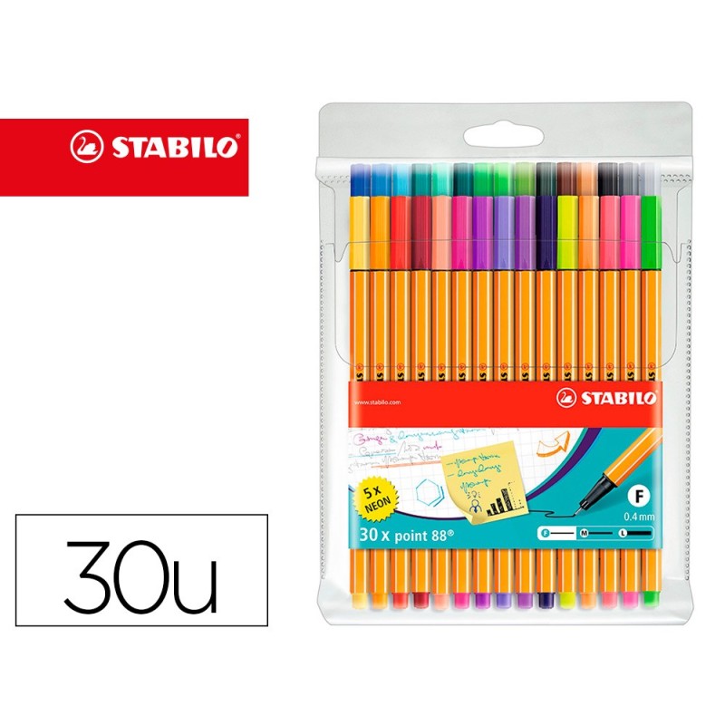 Rotulador stabilo punta de fibra point 88 estuche de 30 unidades surtidas Rotulador stabilo punta de fibra point 88 estuche de 30 unidades surtidas