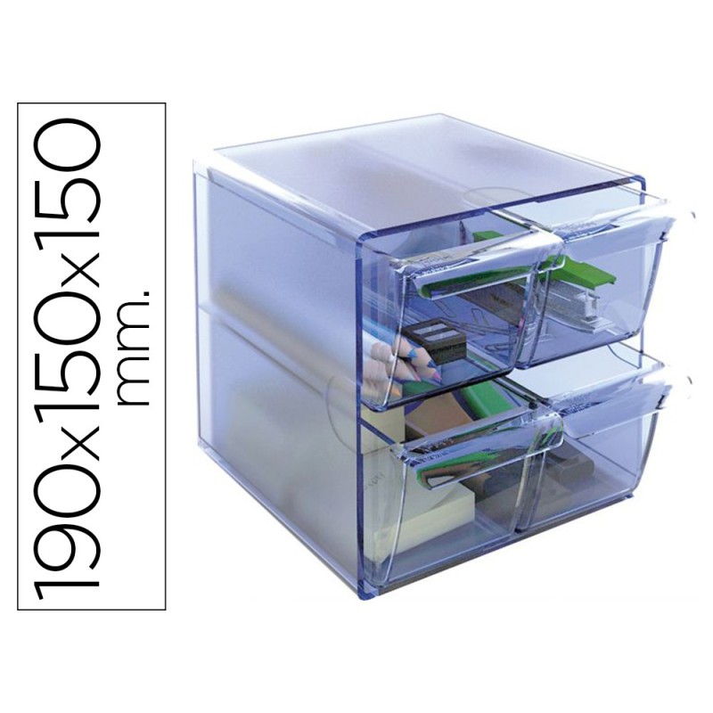 Archicubo archivo 2000 4 cajones organizador modular plastico azul transparente 190x150x150 mm Archicubo archivo 2000 4 cajones organizador modular plastico azul transparente 190x150x150 mm