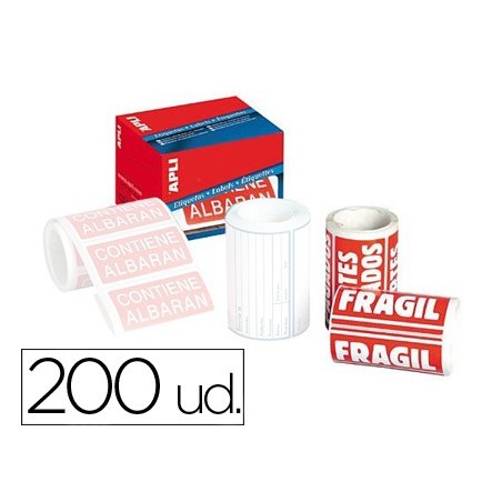Etiquetas apli fragil 50x100 mm rollo con 200 unidades