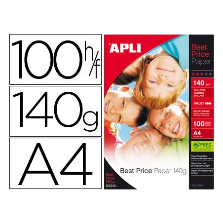 Papel fotografico apli glossy din a4 pack de 100 hojas 140 gr