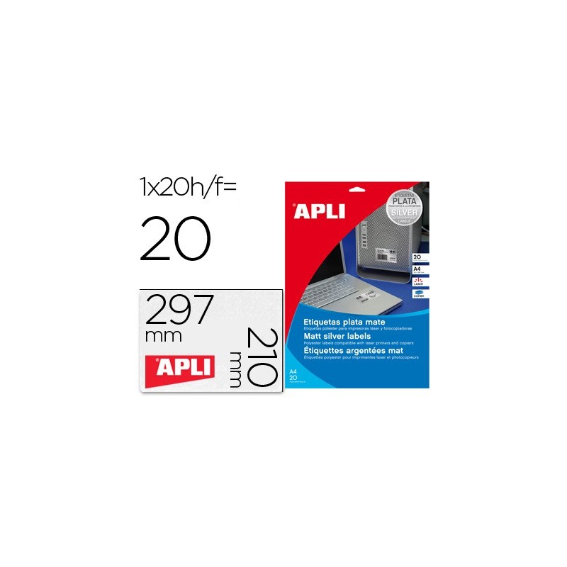 Etiqueta adhesiva apli 10071 metalizada 210x297 mm para fotocopiadora laser caja 20 hojas