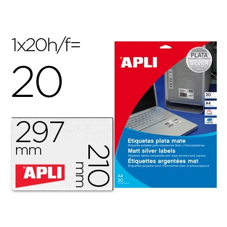 Etiqueta adhesiva apli 10071 metalizada 210x297 mm para fotocopiadora laser caja 20 hojas