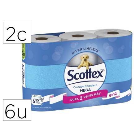 Papel higienico scottex megarrollo doble largo 2 capas paquete de 6 rollos