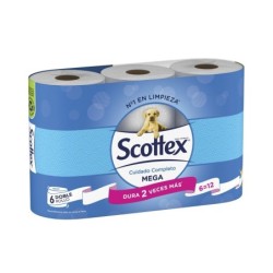 Papel higienico scottex megarrollo doble largo 2 capas paquete de 6 rollos