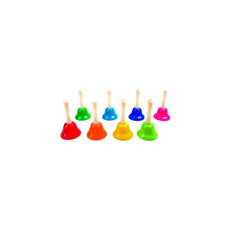 Campanita pequeña amaya de mano con mango tradicional escala diatonica set de 8 unidades colores surtidos