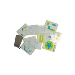 Juego fichas henbea transparentes  espejos simetrias y formas 21x15 cm set 10 tarjetas  2 espejos