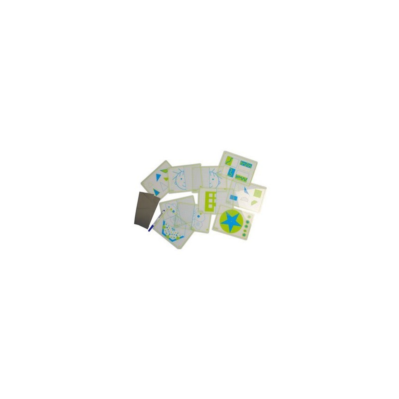 Juego fichas henbea transparentes  espejos simetrias y formas 21x15 cm set 10 tarjetas  2 espejos