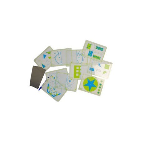 Juego fichas henbea transparentes  espejos simetrias y formas 21x15 cm set 10 tarjetas  2 espejos