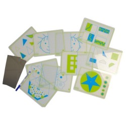Juego fichas henbea transparentes  espejos simetrias y formas 21x15 cm set 10 tarjetas  2 espejos