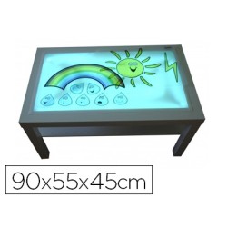 Mesa con luz henbea madera de haya superficie metacrilato blanco y luces led 90x55x45 cm