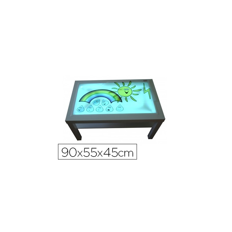 Mesa con luz henbea madera de haya superficie metacrilato blanco y luces led 90x55x45 cm