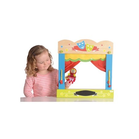 Teatro fiesta crafts de sobremesa marionetas en madera y tela una cara 45x47 cm