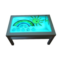 Mesa con luz henbea madera de haya superficie metacrilato blanco y luces led 90x55x45 cm