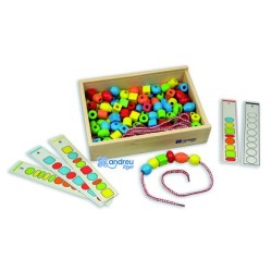 Juego andreutoys formas para ensartar  10 cordones  10 plantillas caja de 150 unidades surtidas