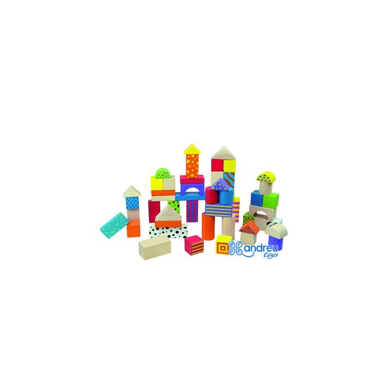 Juego andreutoys construccion bloques madera 50 piezas 18x18 cm