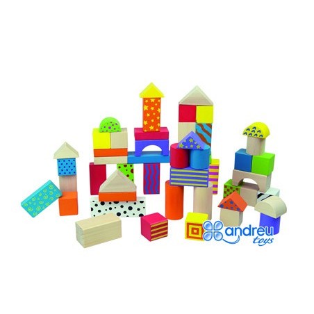 Juego andreutoys construccion bloques madera 50 piezas 18x18 cm