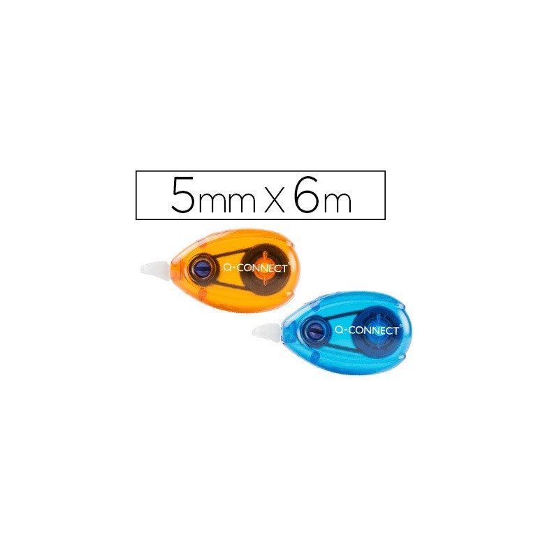 Corrector q-connect cinta blanco 5 mm x 6 mt blister 2 unidades azul y naranja Corrector q-connect cinta blanco 5 mm x 6 mt blister 2 unidades azul y naranja