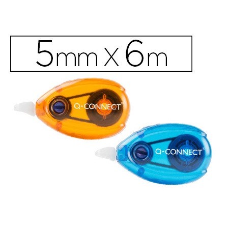 Corrector q-connect cinta blanco 5 mm x 6 mt blister 2 unidades azul y naranja