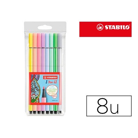 Rotulador stabilo acuarelable pen 68 estuche de 8 colores surtidos pastel