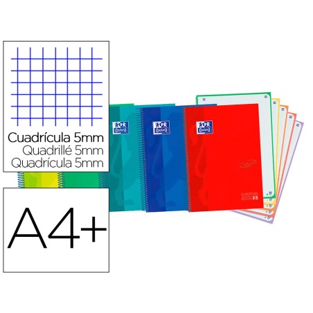 Cuaderno espiral oxford ebook 5 tapa extradura din a4 120 h microperforadas cuadro 5 mm colores vivos surtidos