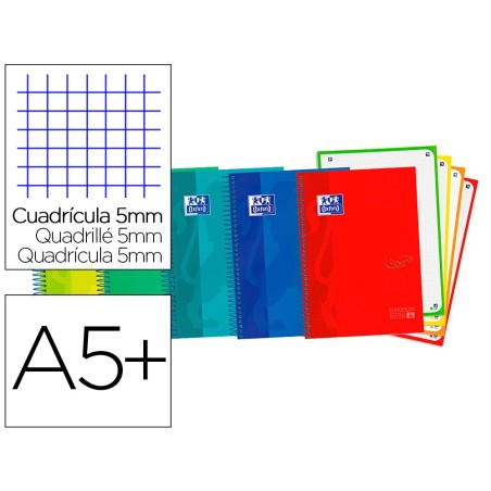 Cuaderno espiral oxford ebook 4 tapa extradura din a5 120 h microperforadas cuadro 5 mm colores vivos surtidos
