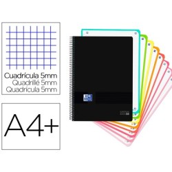 Cuaderno espiral oxford ebook 8 tapa plastico din a4 160 h cuadricula 5 mm black'n colors turquesa