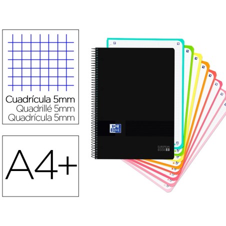 Cuaderno espiral oxford ebook 8 tapa plastico din a4 160 h cuadricula 5 mm black'n colors turquesa
