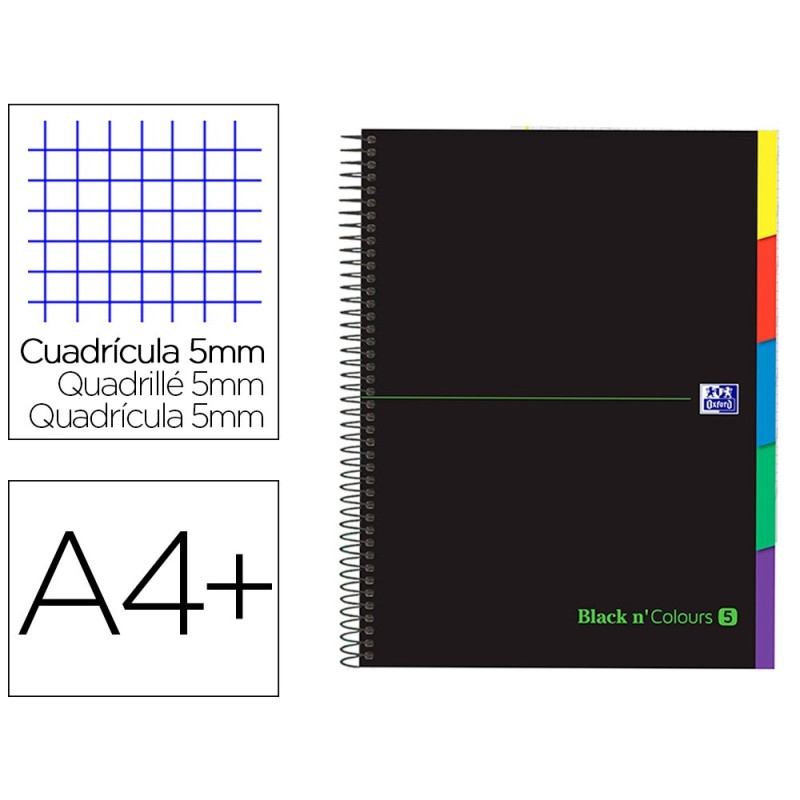 Cuaderno espiral oxford ebook 5 tapa extradura din a4 100 h con separadores cuadricula 5 mm black'n colors verde Cuaderno espiral oxford ebook 5 tapa extradura din a4 100 h con separadores cuadricula 5 mm black'n colors verde