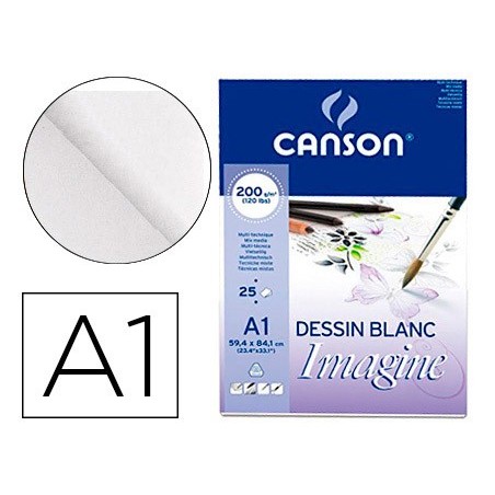 Bloc dibujo multitecnicas canson imagine din a1 encolado liso 59,4x84,1 cm 25 hojas 200 gr/m2