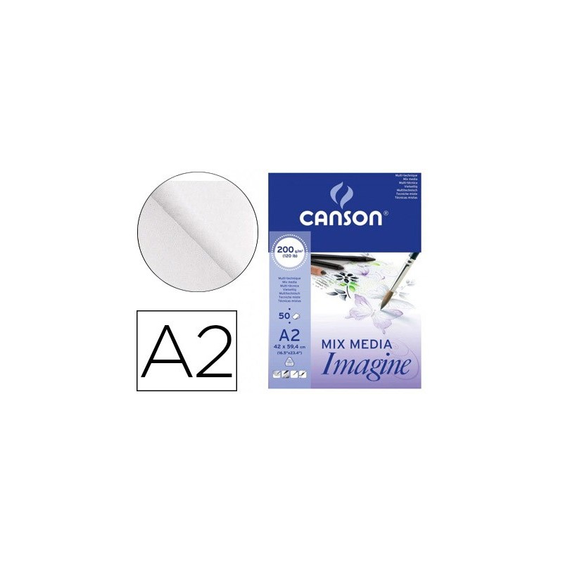 Bloc dibujo multitecnicas canson imagine din a2 encolado liso 42x59,4 cm 50 hojas 200 gr/m2 Bloc dibujo multitecnicas canson imagine din a2 encolado liso 42x59,4 cm 50 hojas 200 gr/m2