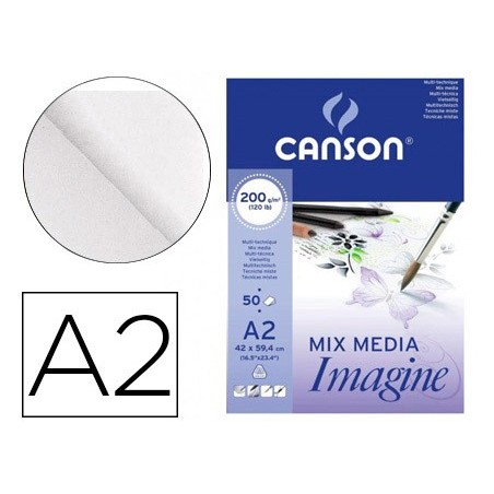 Bloc dibujo multitecnicas canson imagine din a2 encolado liso 42x59,4 cm 50 hojas 200 gr/m2