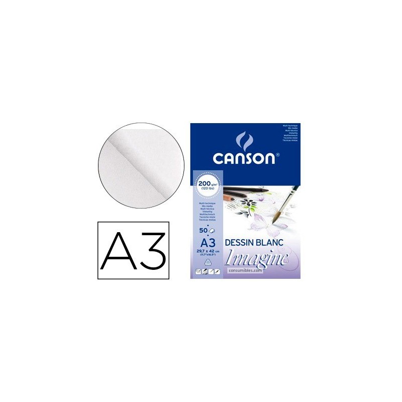 Bloc dibujo multitecnicas canson imagine din a3 encolado liso 29,7x42 cm 50 hojas 200 gr/m2 Bloc dibujo multitecnicas canson imagine din a3 encolado liso 29,7x42 cm 50 hojas 200 gr/m2