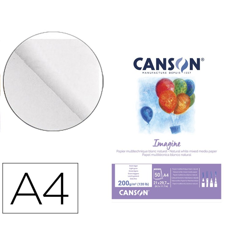 Bloc dibujo multitecnicas canson imagine din a4 encolado liso 21x29,7 cm 50 hojas 200 gr/m2 Bloc dibujo multitecnicas canson imagine din a4 encolado liso 21x29,7 cm 50 hojas 200 gr/m2