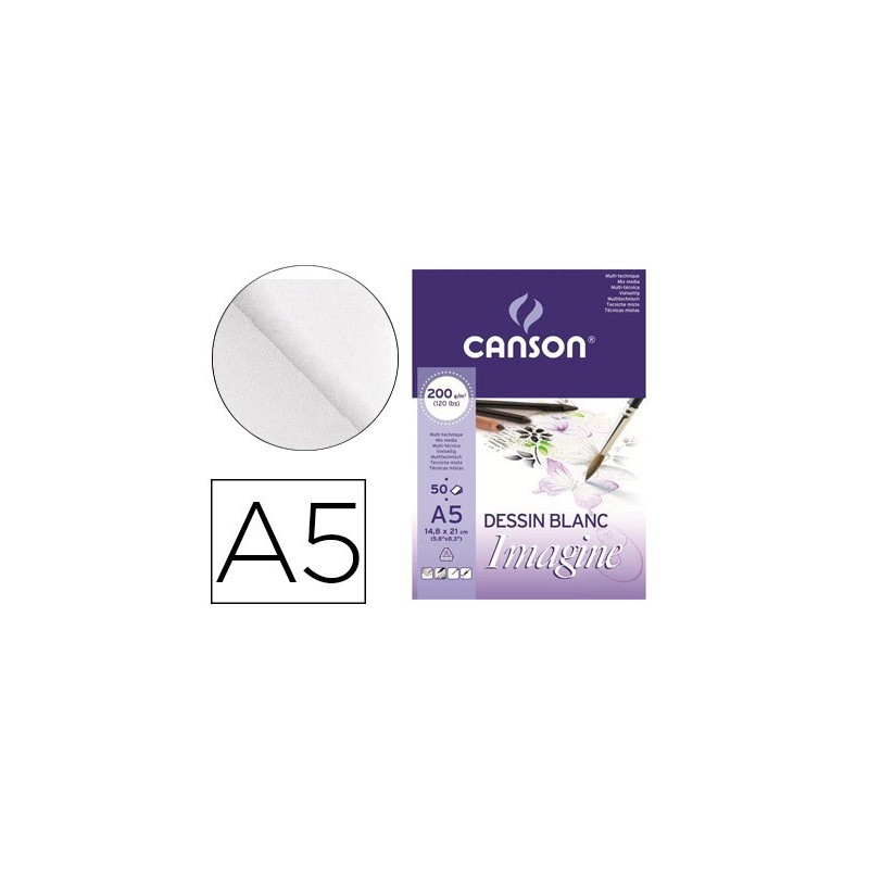 Bloc dibujo multitecnicas canson imagine din a5 encolado liso 14,8x21 cm 50 hojas 200 gr/m2 Bloc dibujo multitecnicas canson imagine din a5 encolado liso 14,8x21 cm 50 hojas 200 gr/m2