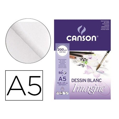 Bloc dibujo multitecnicas canson imagine din a5 encolado liso 14,8x21 cm 50 hojas 200 gr/m2