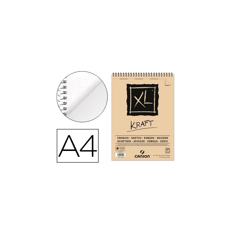 Bloc dibujo esbozo canson xl kraft din a4 kraft rayado beige espiral 21x29,7 cm 60 hojas 90 gr/m2