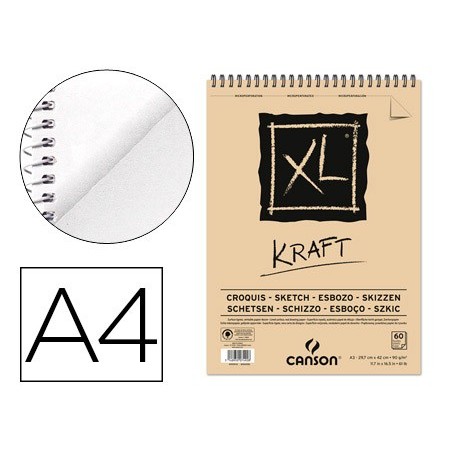 Bloc dibujo esbozo canson xl kraft din a4 kraft rayado beige espiral 21x29,7 cm 60 hojas 90 gr/m2