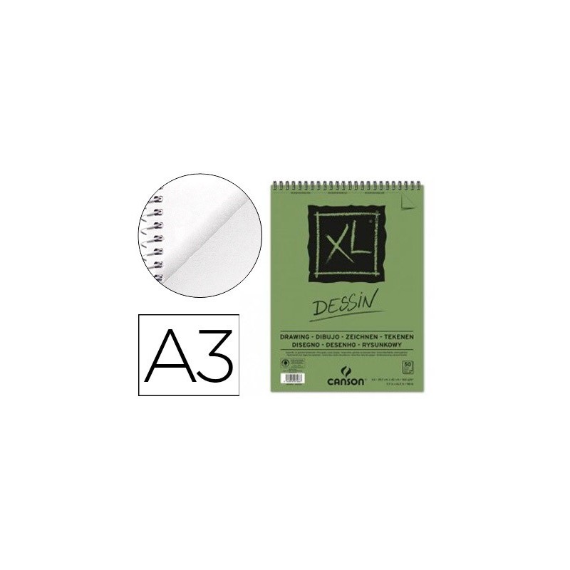 Bloc dibujo canson xl dessin din a3 liso microperforado espiral 29,7x42 cm 50 hojas 160 gr/m2
