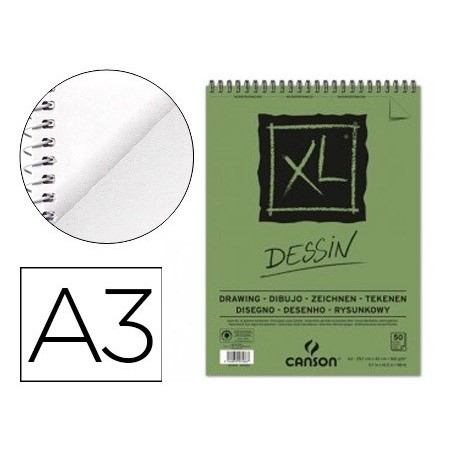 Bloc dibujo canson xl dessin din a3 liso microperforado espiral 29,7x42 cm 50 hojas 160 gr/m2
